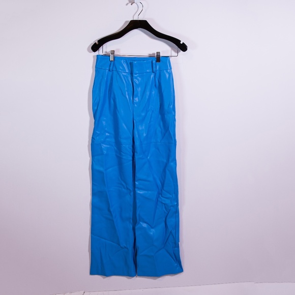 Meshki Pants - NEW Meshki Sima Faux Vegan Leather High Waist Straight Leg Pants Azure Blue M